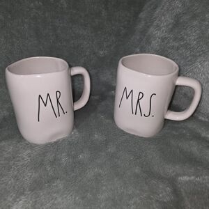 RAE DUNN (Mr. & Mrs.) White Ceramic Coffee Mug Set